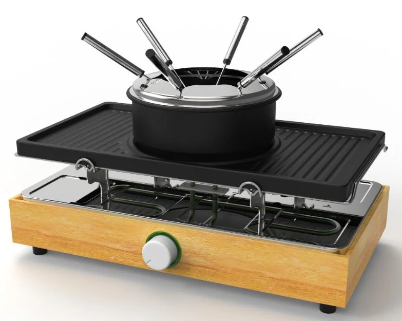 Electric New Raclette Grill with Fondue Set